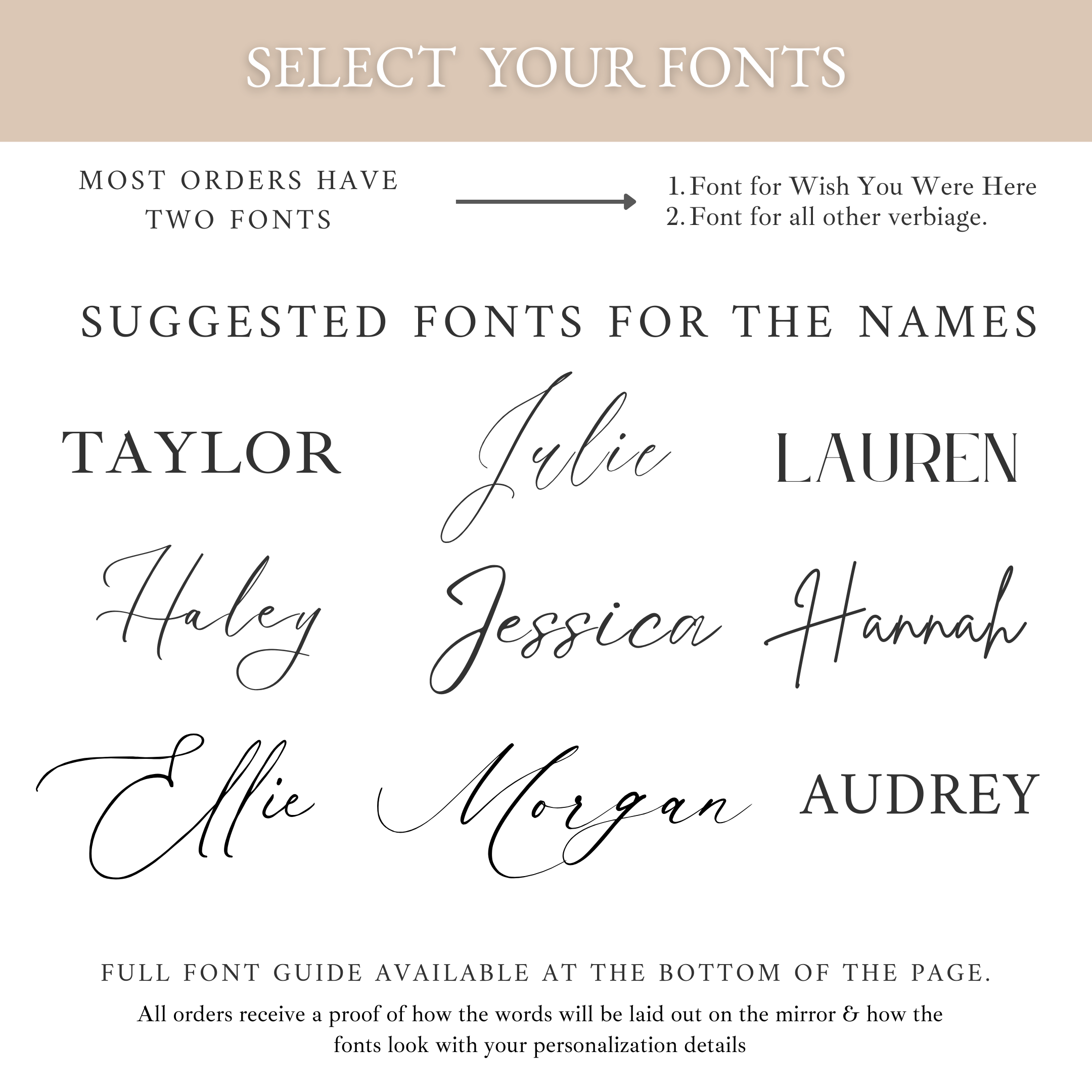 Font selection options for personalized wedding memorial sign.