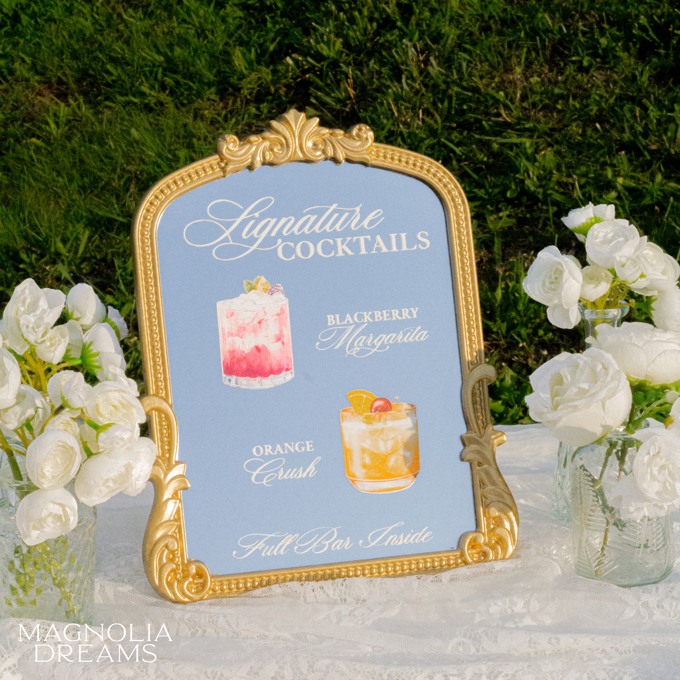 Signature Wedding Drink Menu with Cocktail Pictures