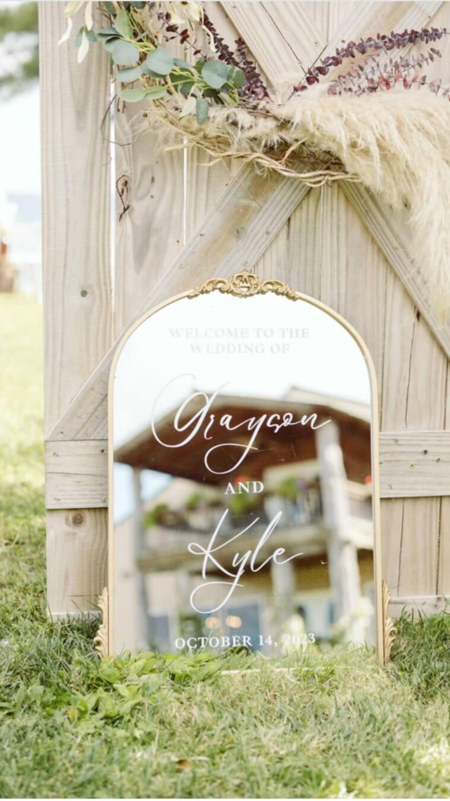 Wedding Welcome Sign on Elegant Mirror