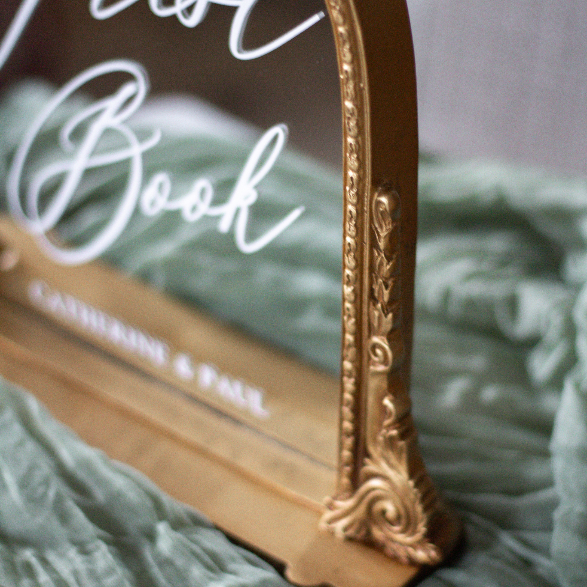 Elegant Wedding Guest Book Sign with Calligraphy on Gold Frame