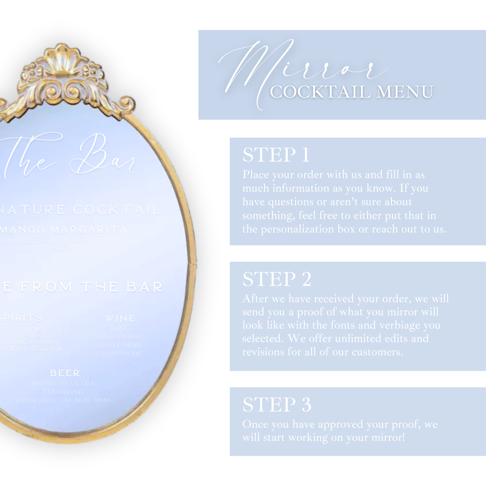 Elegant Gold Cocktail Mirror|Gold Cocktail Mirror |Magnolia Dreams LLC