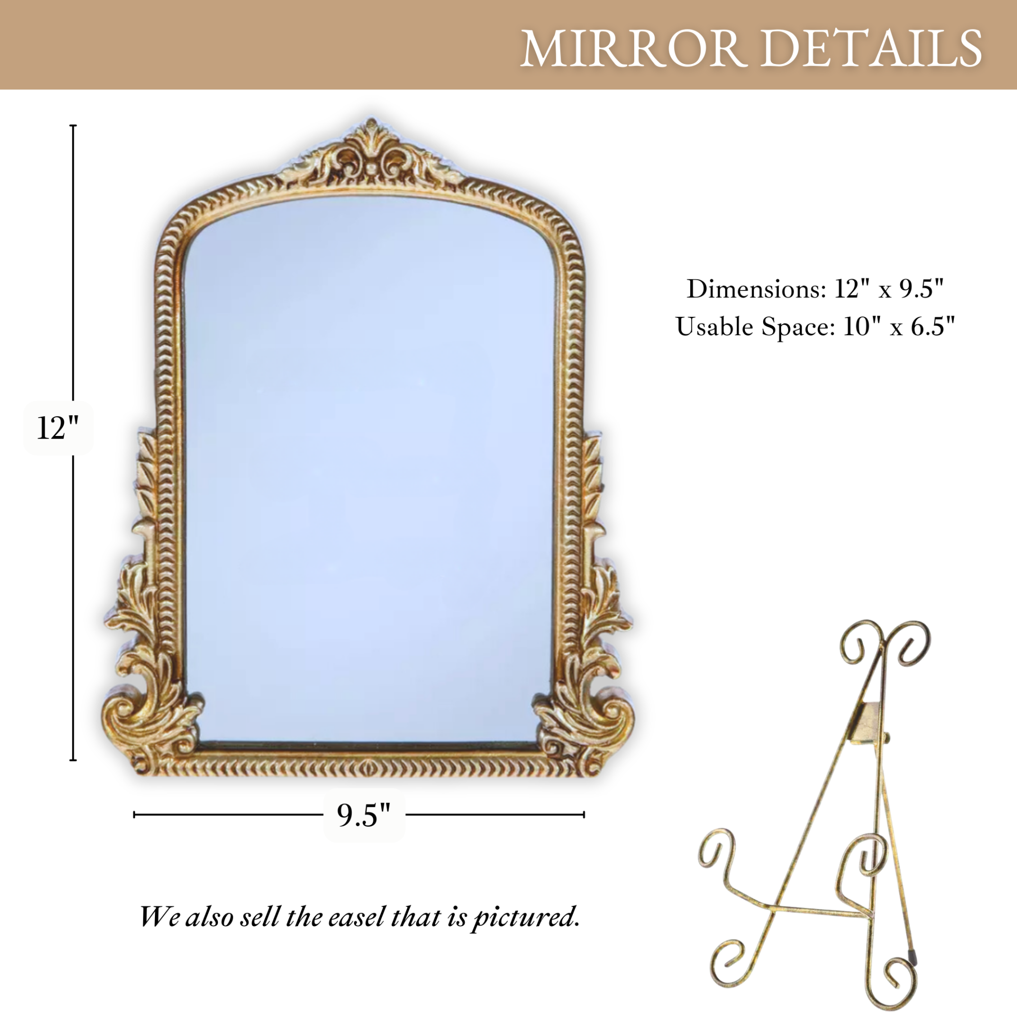 Gold ornate wedding memorial sign with easel, 12"x9.5".