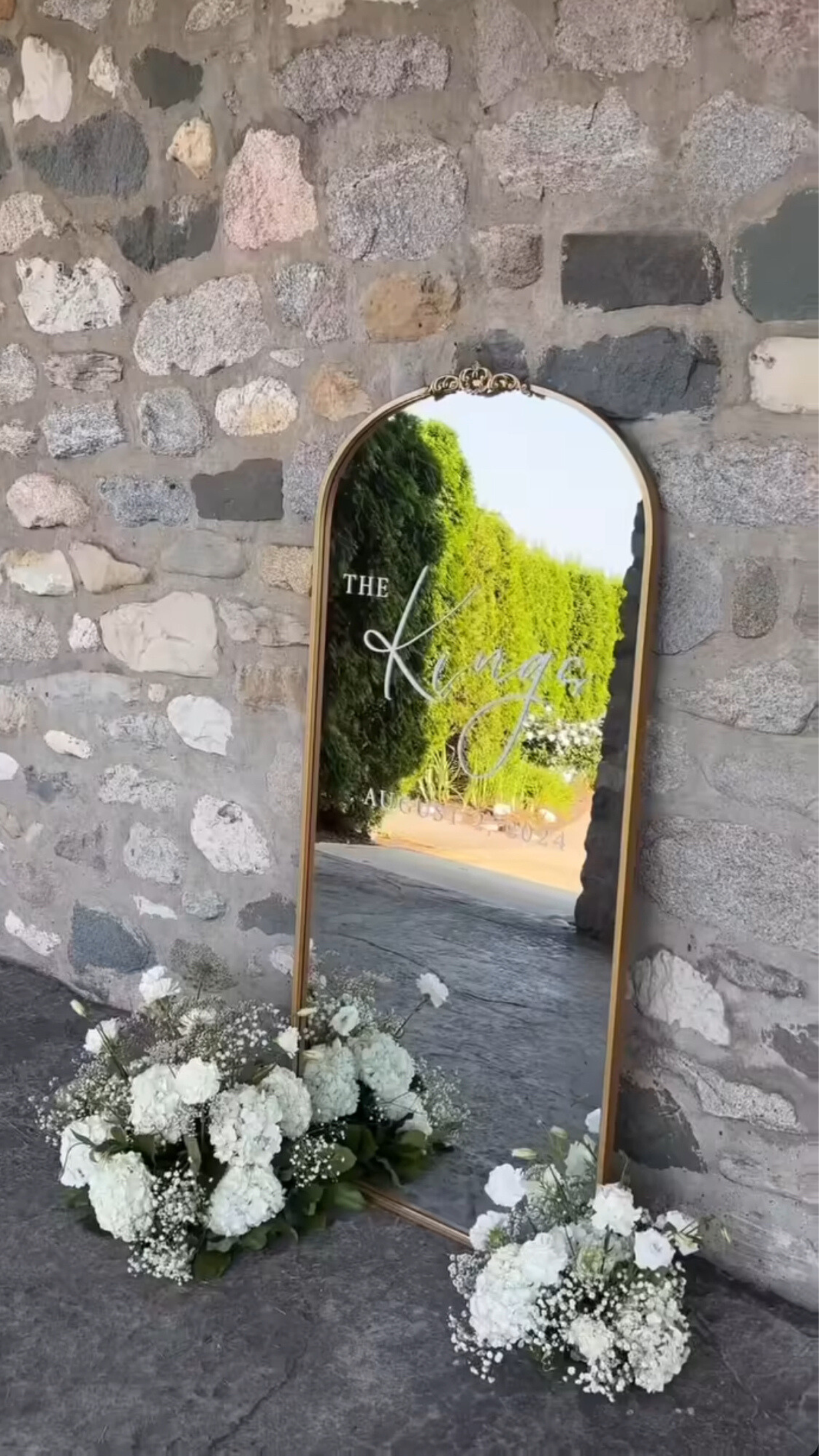 Large Gold Wedding Welcome Sign Mirror with Floral Decor