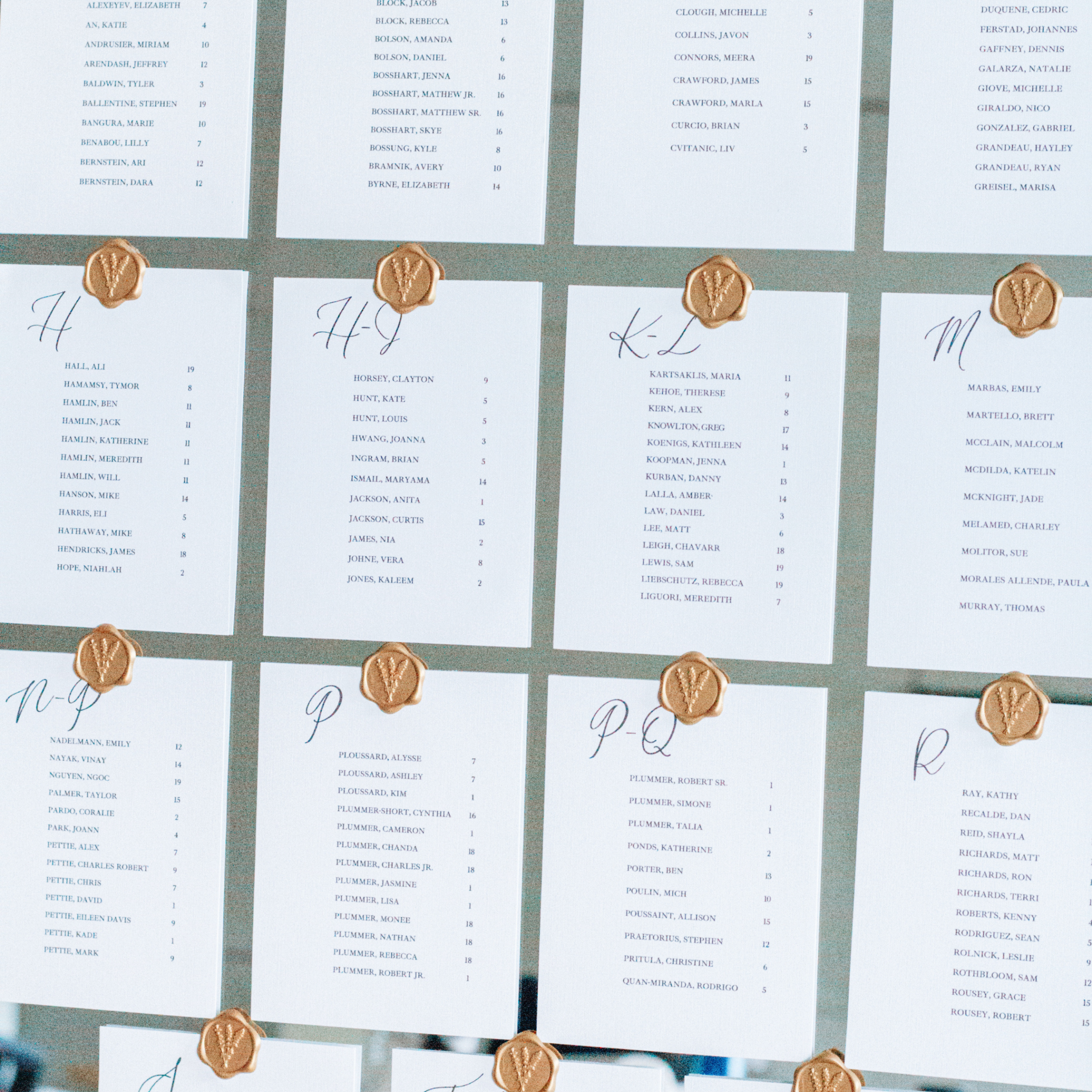 wedding mirror sign seating chart with elegant calligraphy and wax seal accents