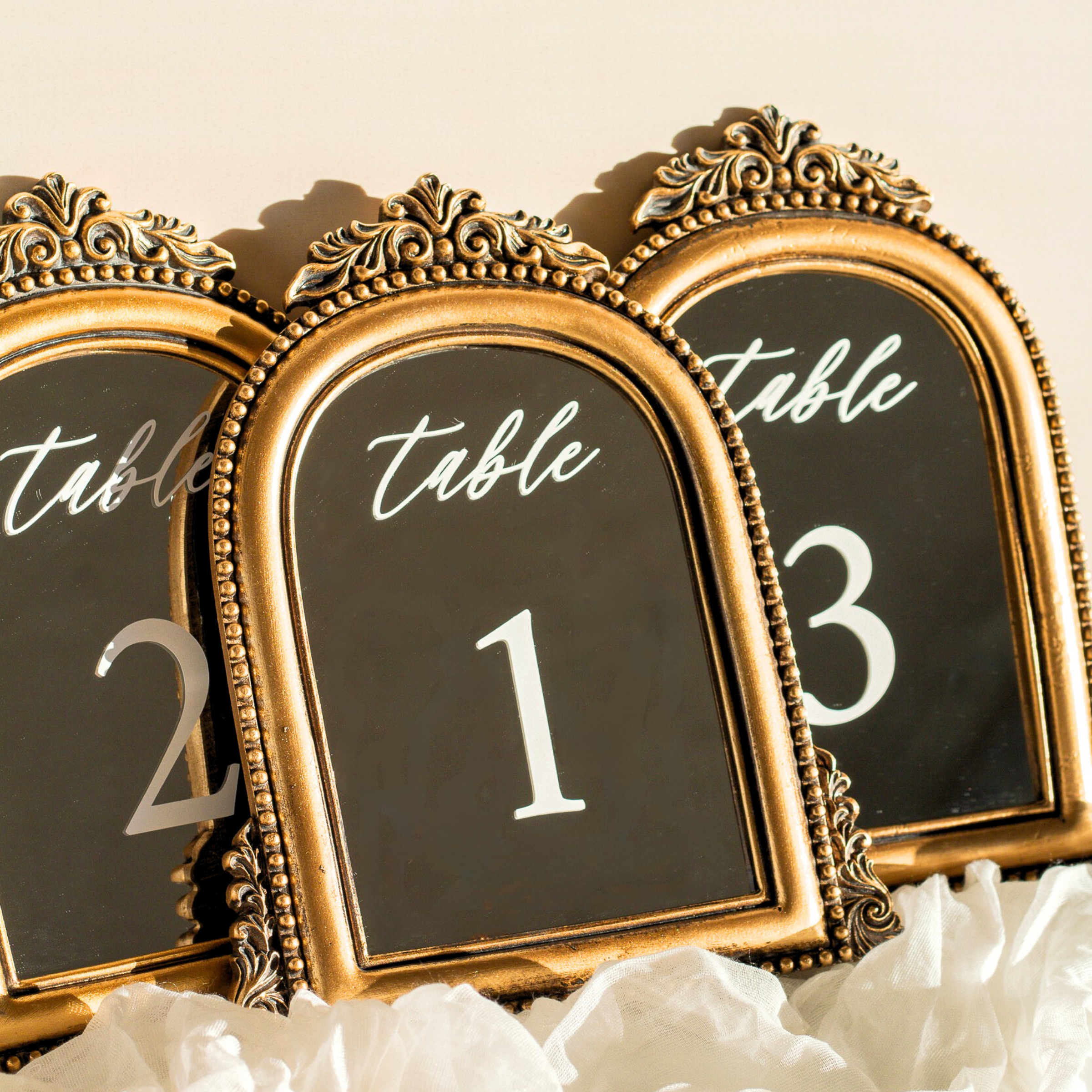 Table Number Mirrors in Vintage Bronze