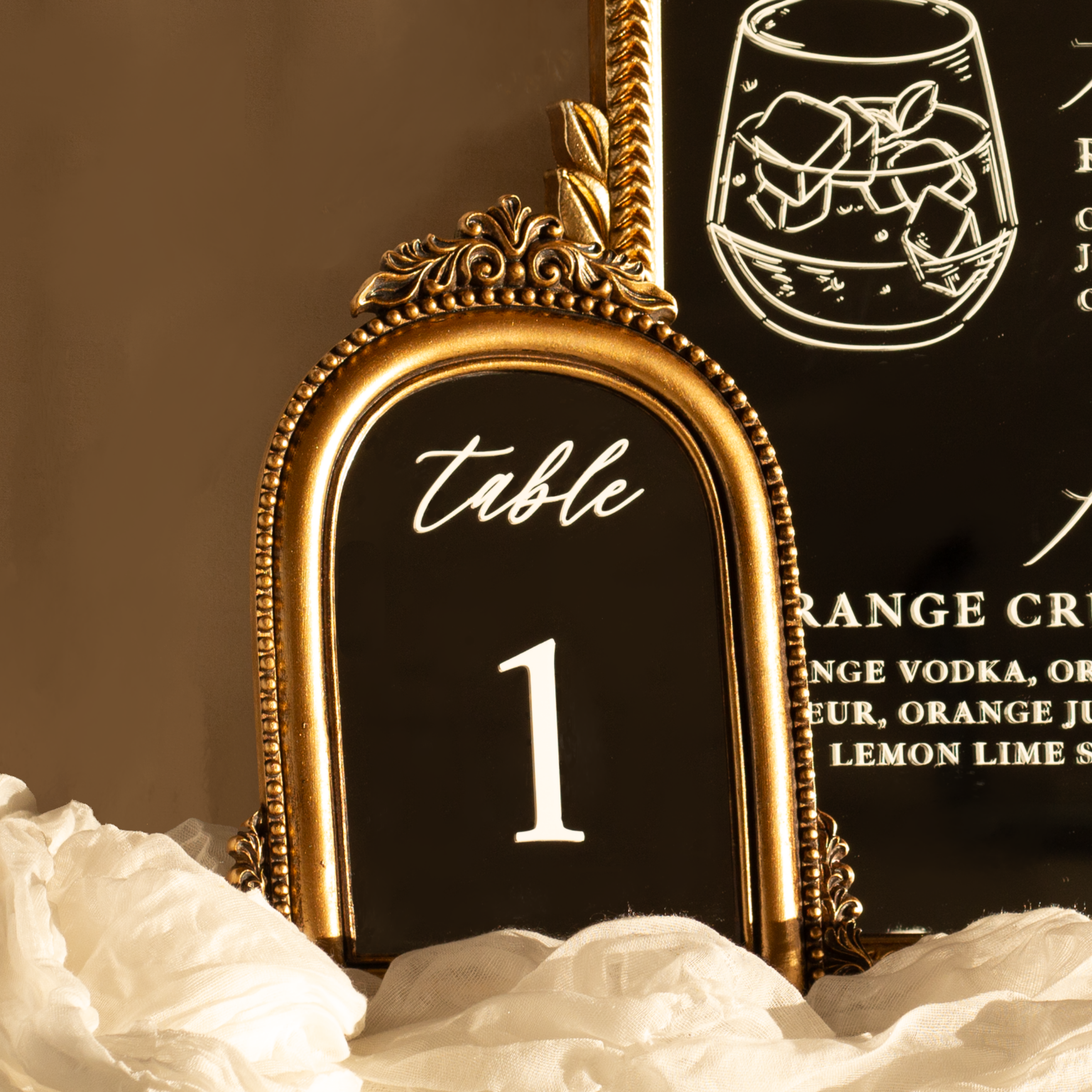 Table Number Mirrors in Vintage Bronze