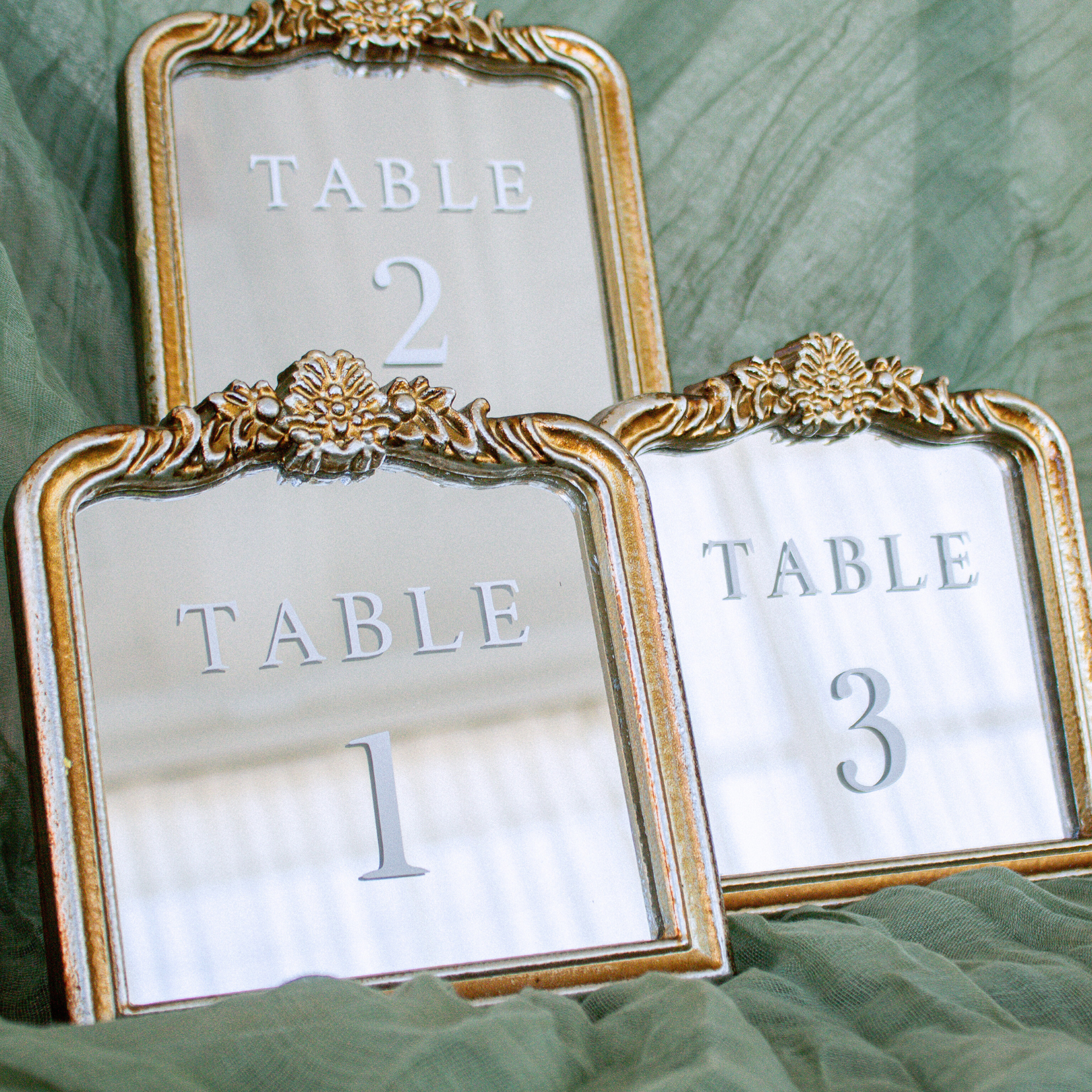 Table Number Mirrors for Wedding Receptions