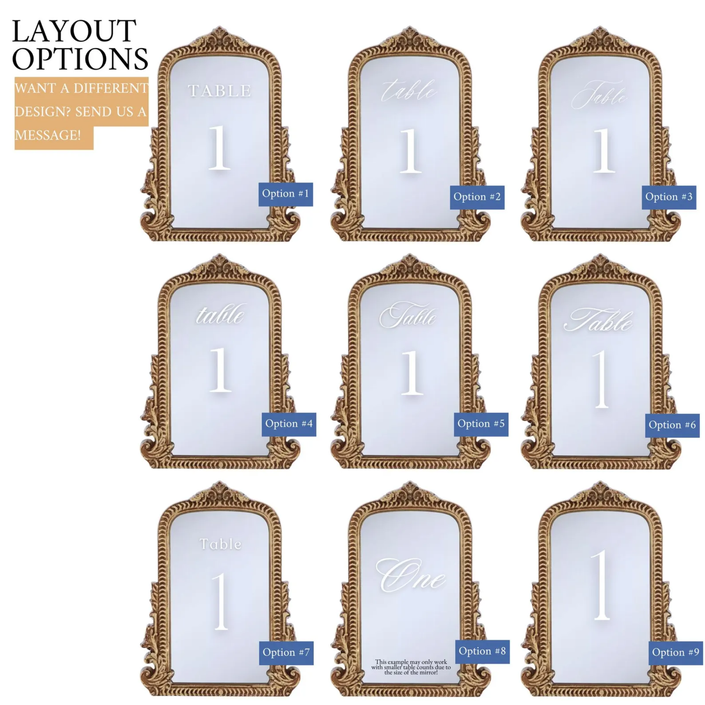 Table Number Mirrors in Vintage Bronze