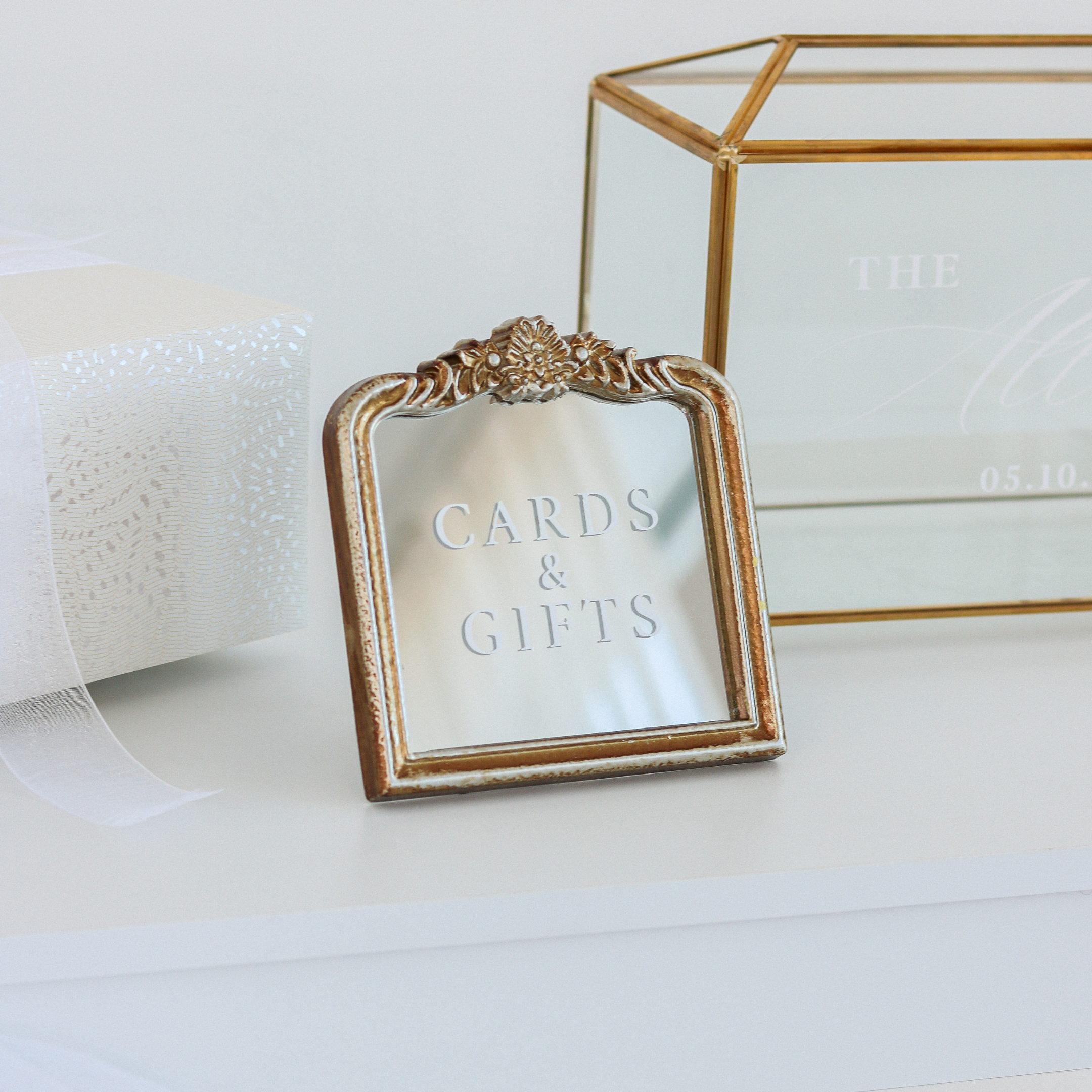 Cards and Gifts Sign on Gold Mirror (Mini)