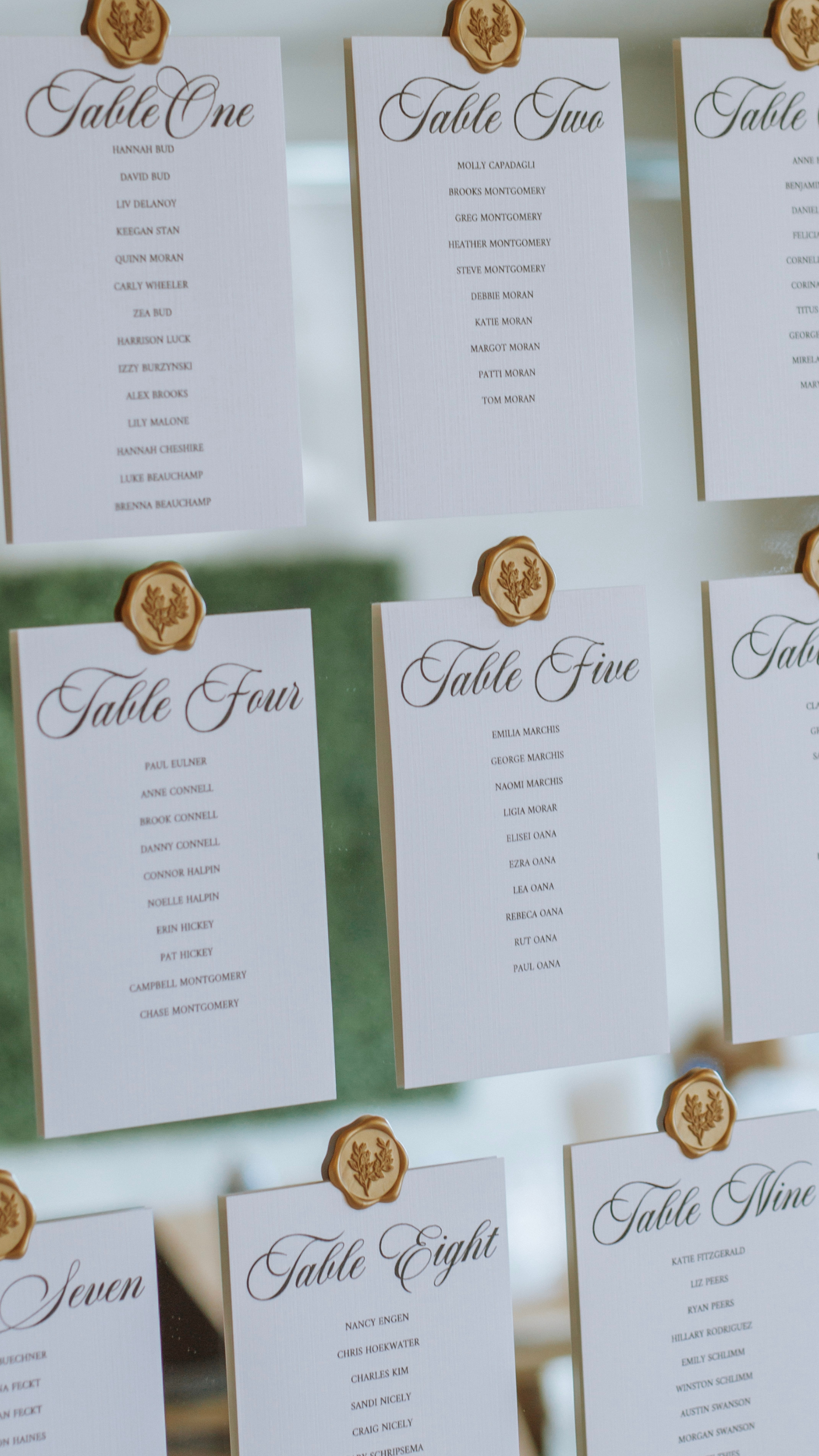 Elegant Wedding Guest Table Layout Seating Chart on Arch Mirror