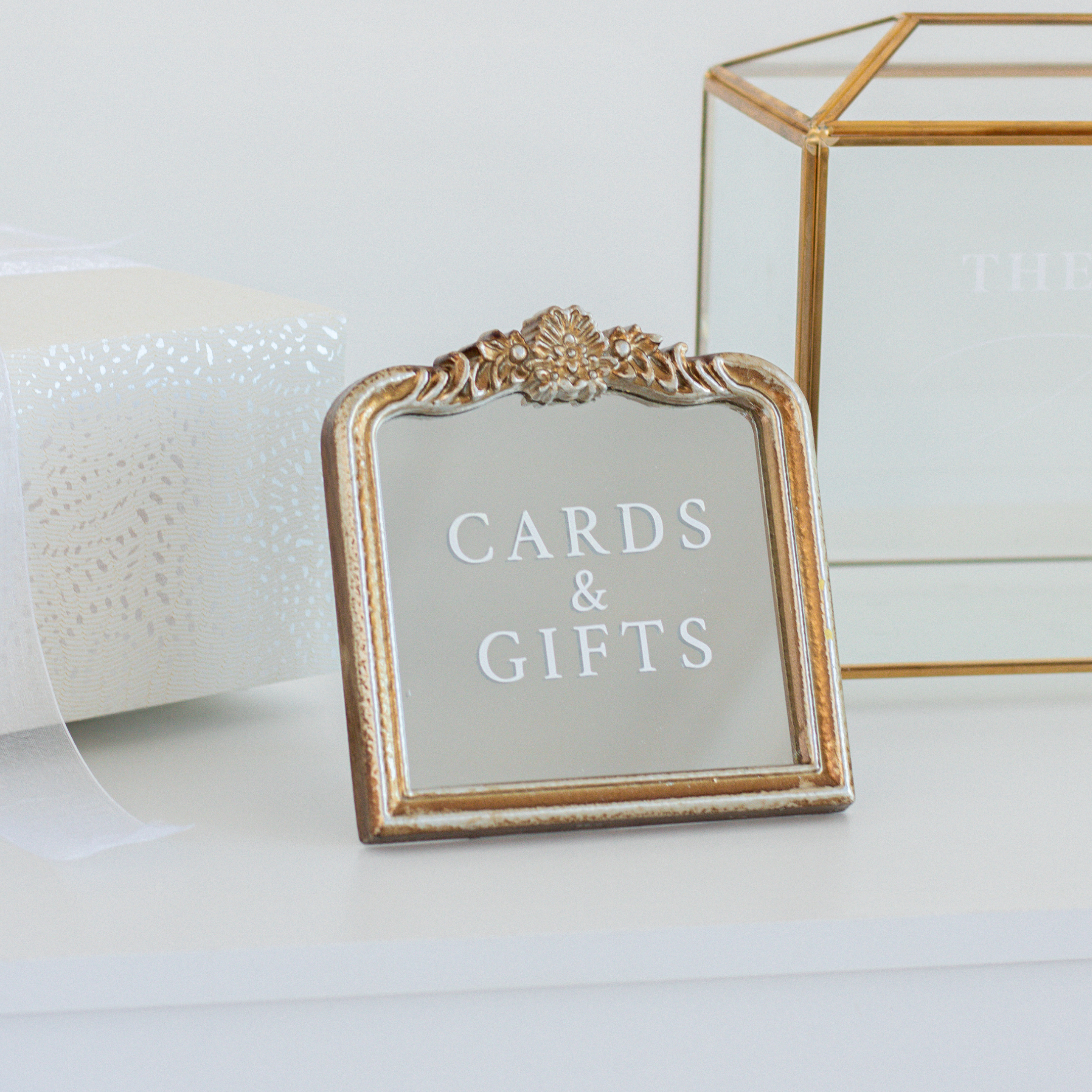 Cards and Gifts Sign on Gold Mirror (Mini)