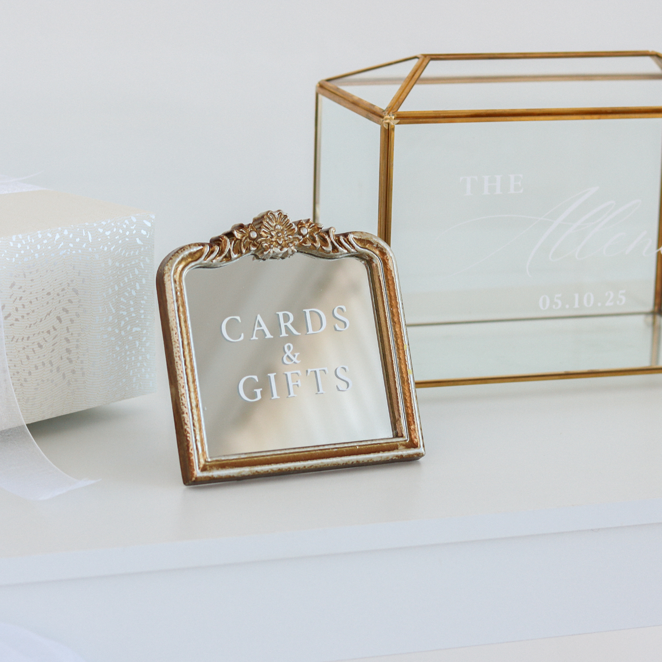 Cards and Gifts Sign on Gold Mirror (Mini)