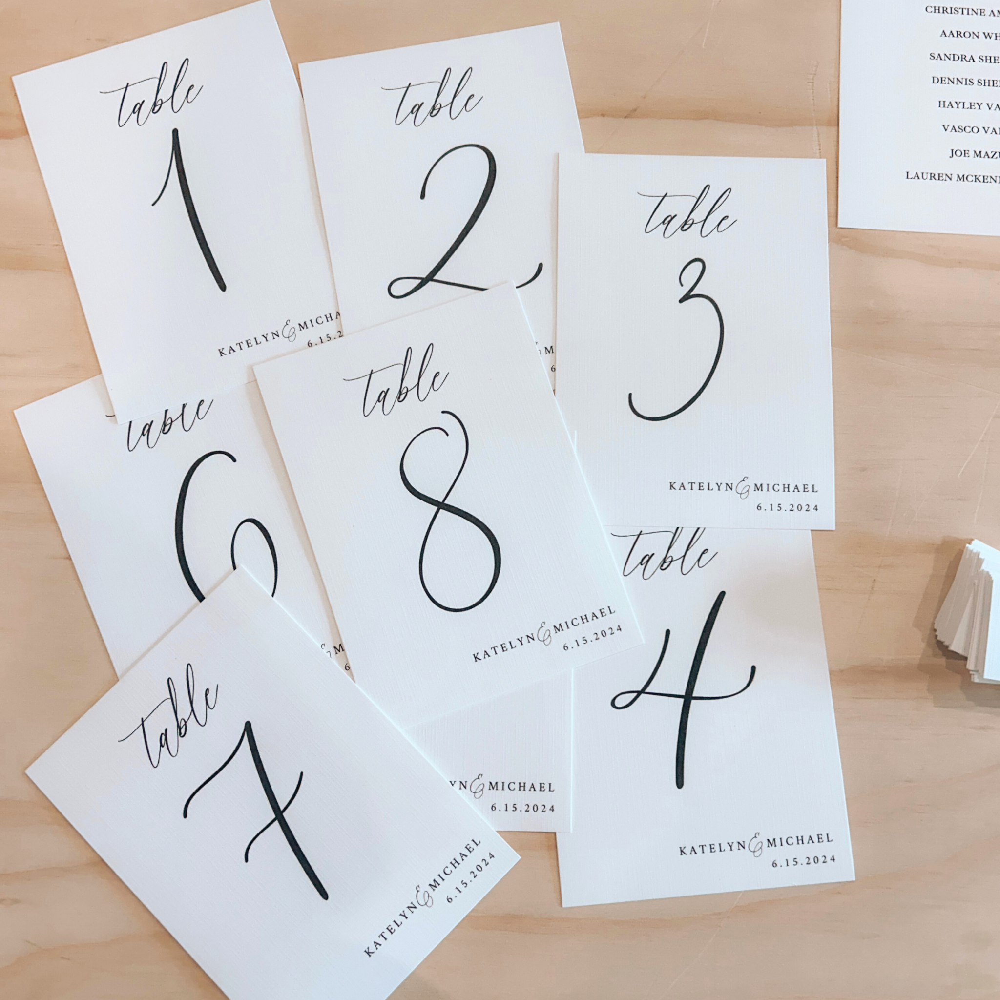 Linen Cardstock Table Numbers for weddings with customizable fonts and elegant design.