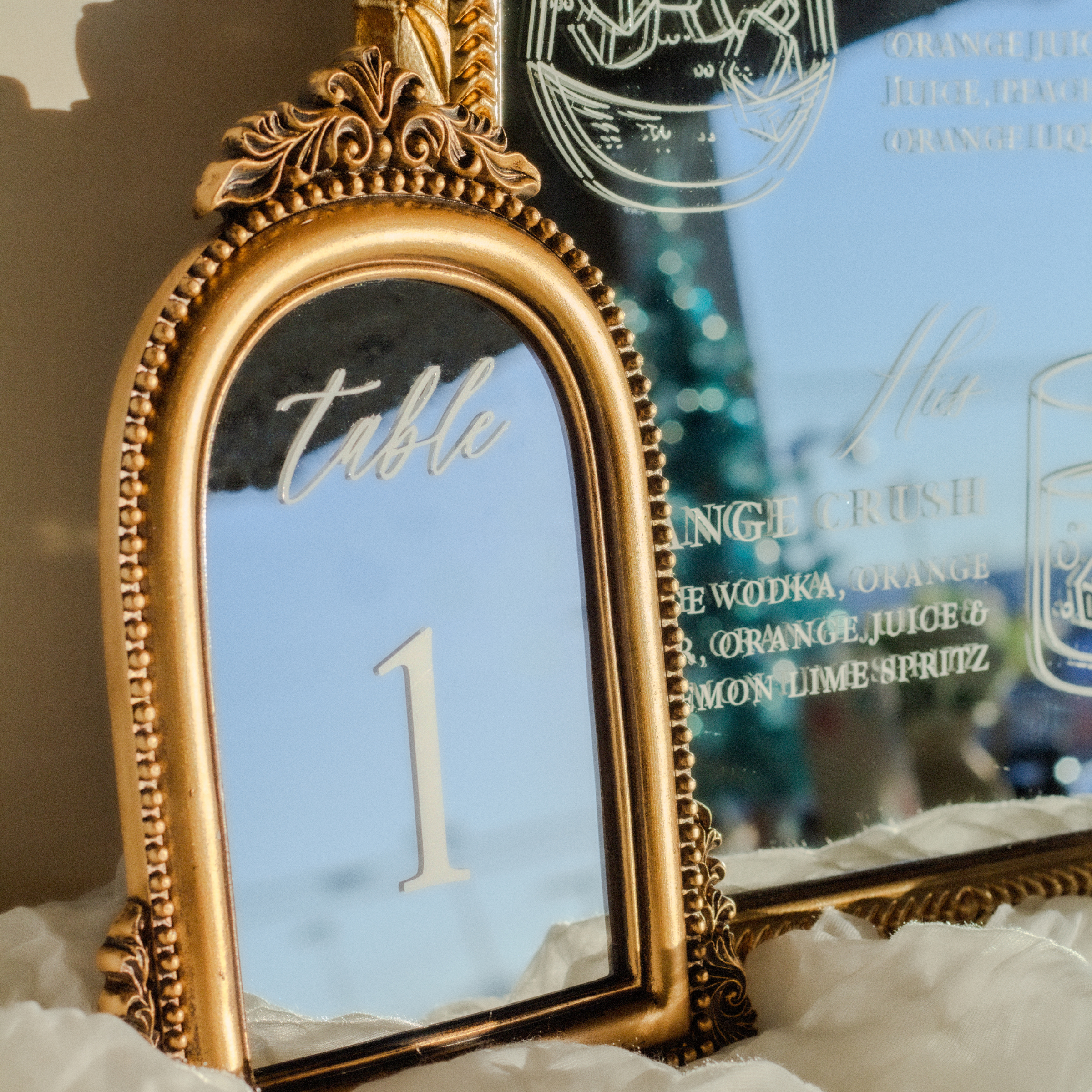 Table Number Mirrors in Vintage Bronze
