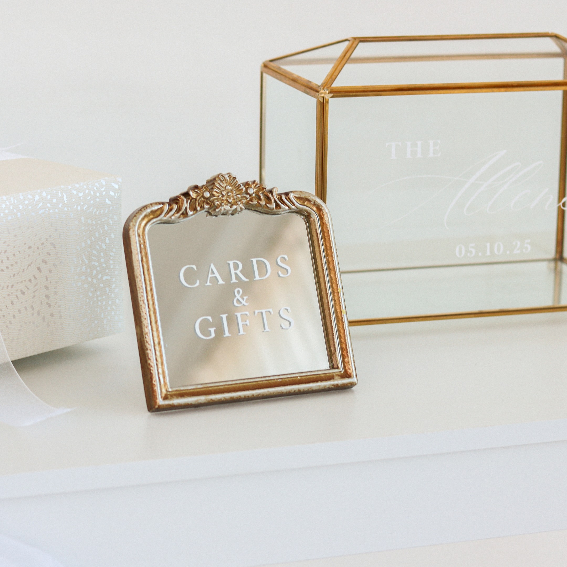 Cards and Gifts Sign on Gold Mirror (Mini)