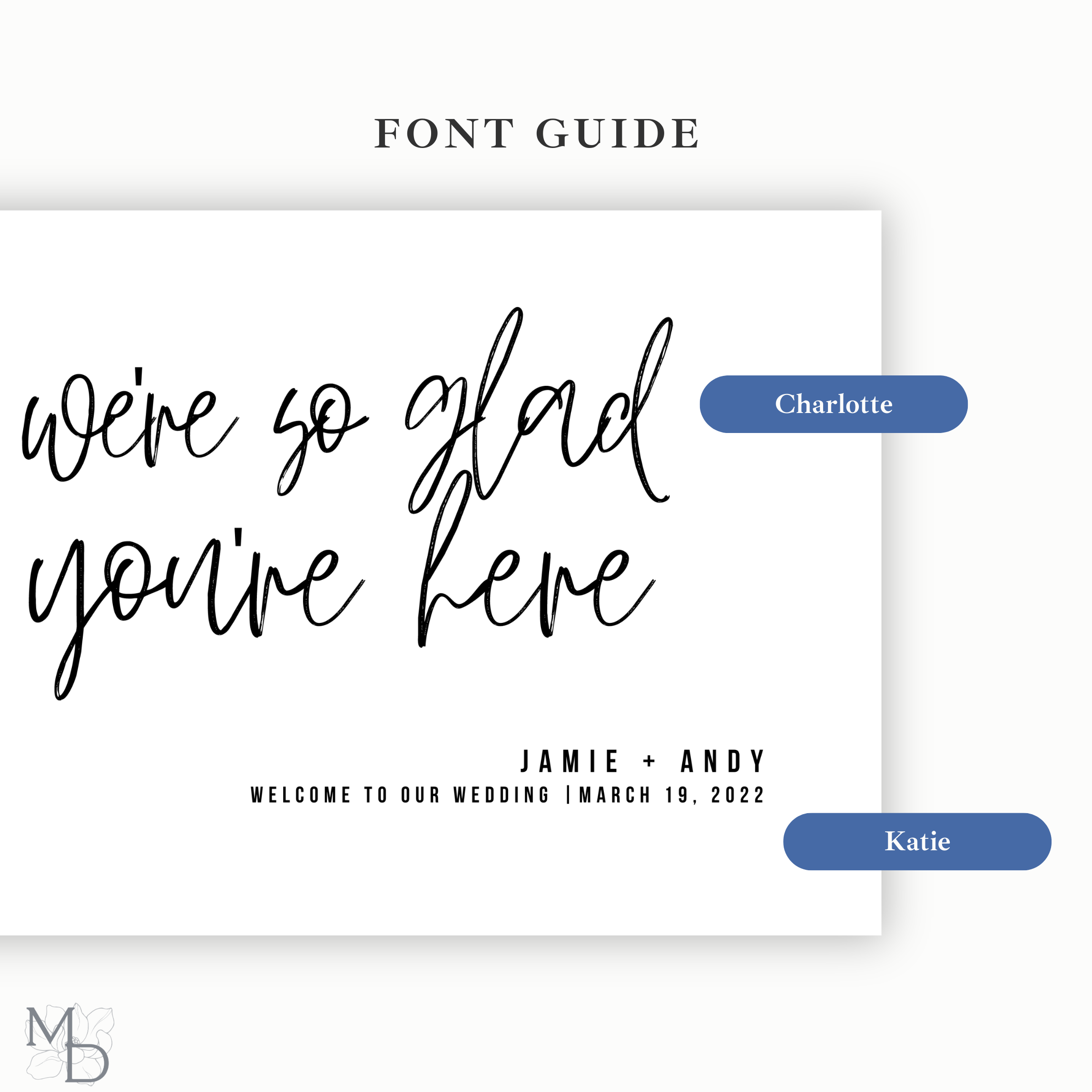 Minimalist wedding welcome sign with customizable fonts and design.