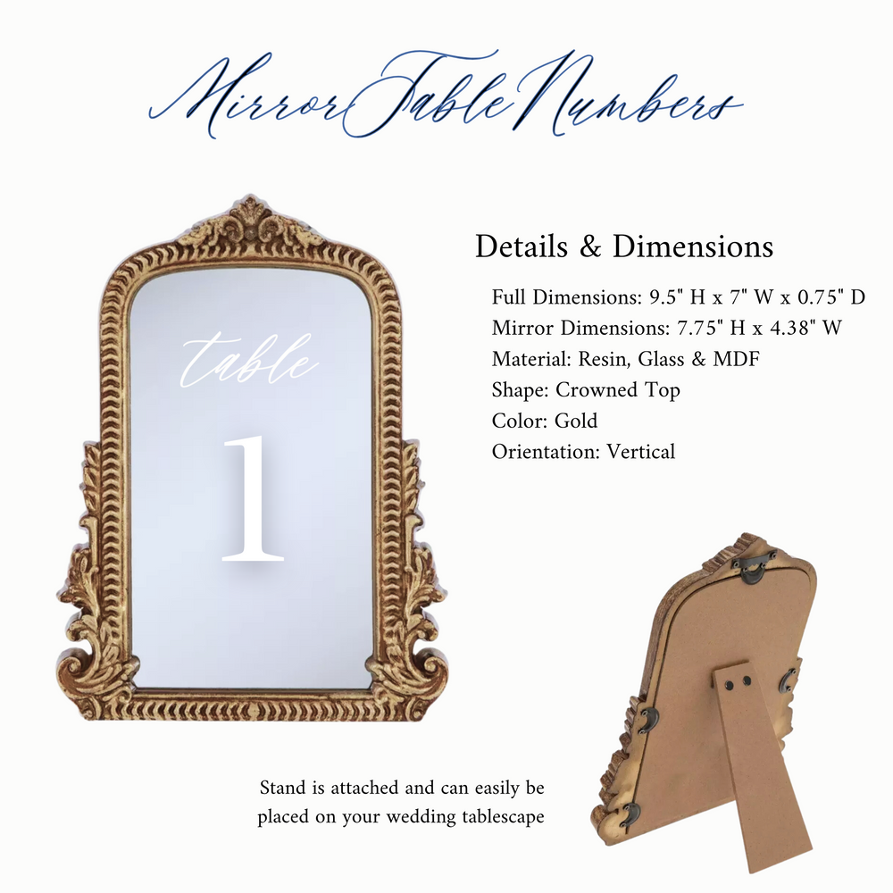 Mirror Table Numbers for Wedding | Wedding Table Numbers | Signage