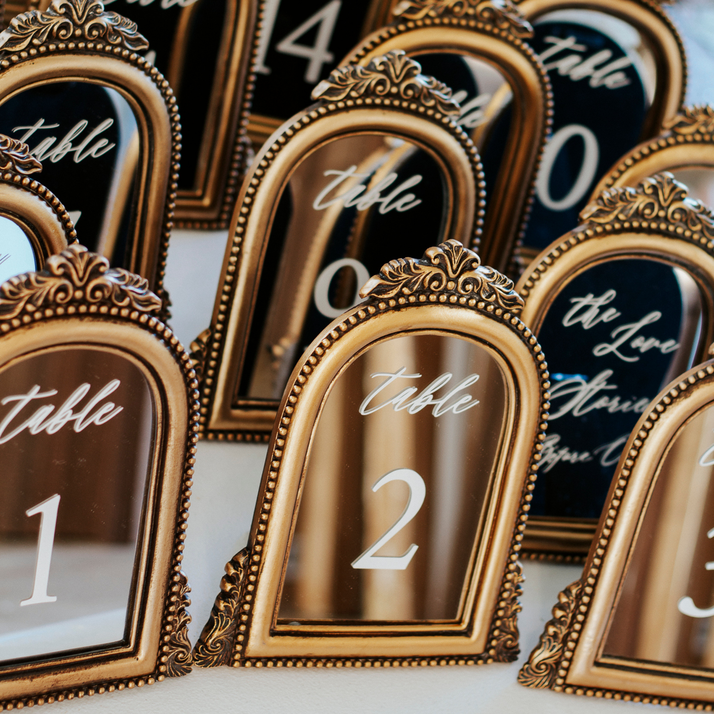 Table Number Mirrors in Vintage Bronze