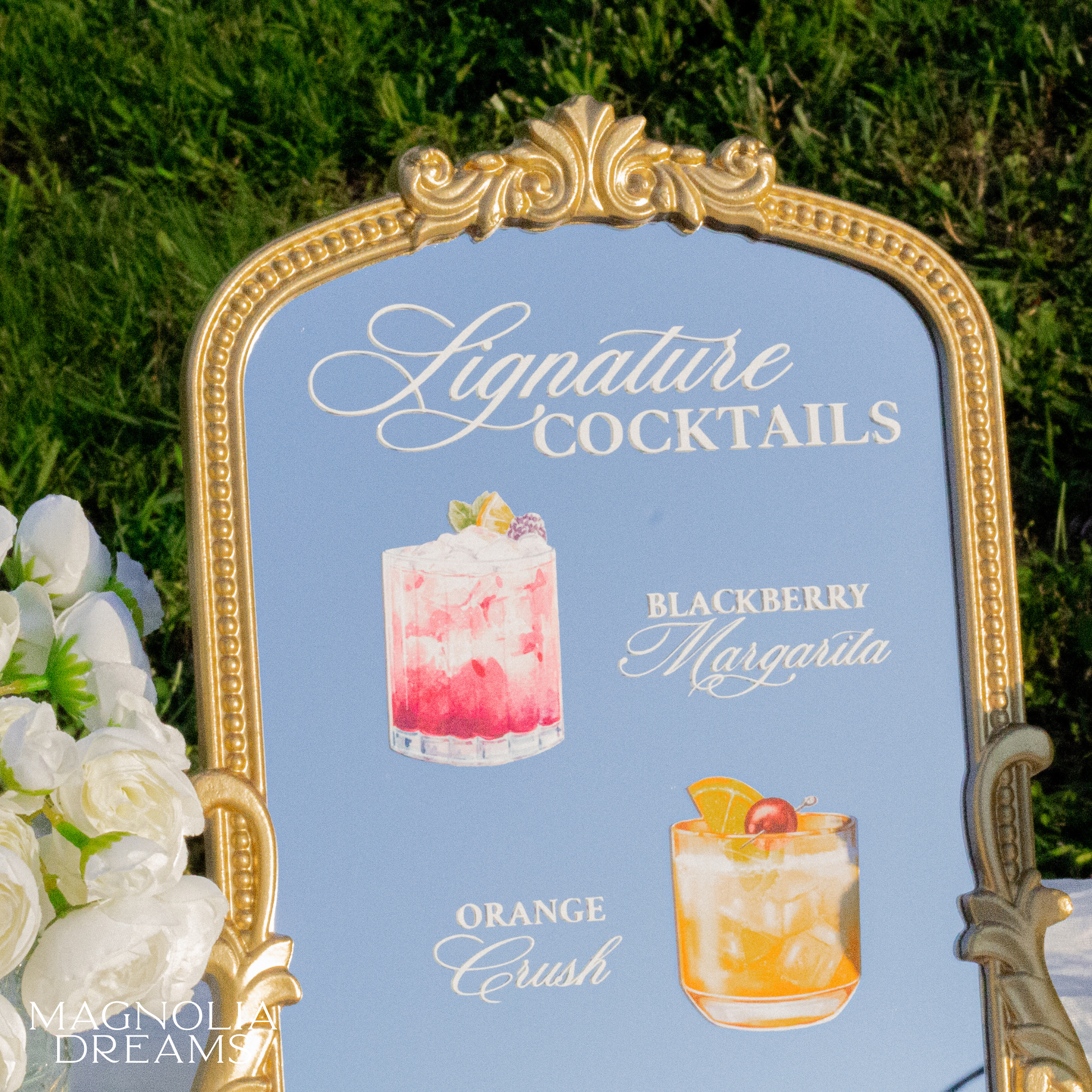 Signature Wedding Drink Menu with Cocktail Pictures