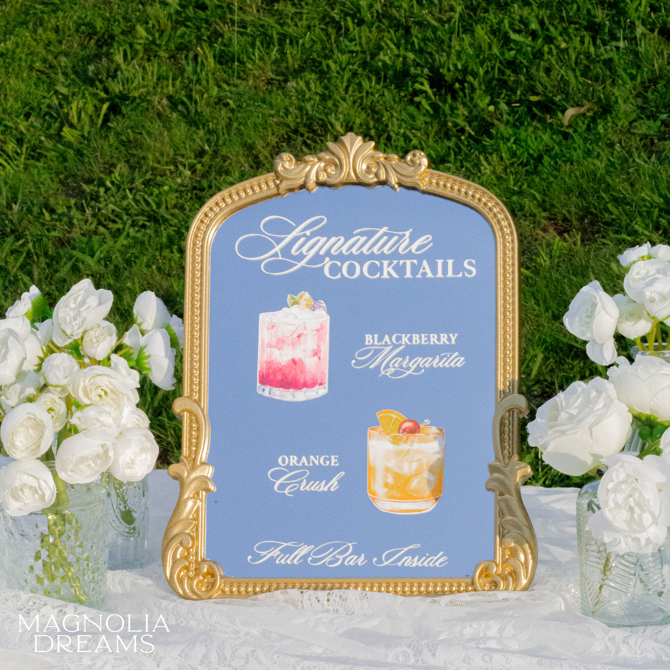 Signature Wedding Drink Menu with Cocktail Pictures