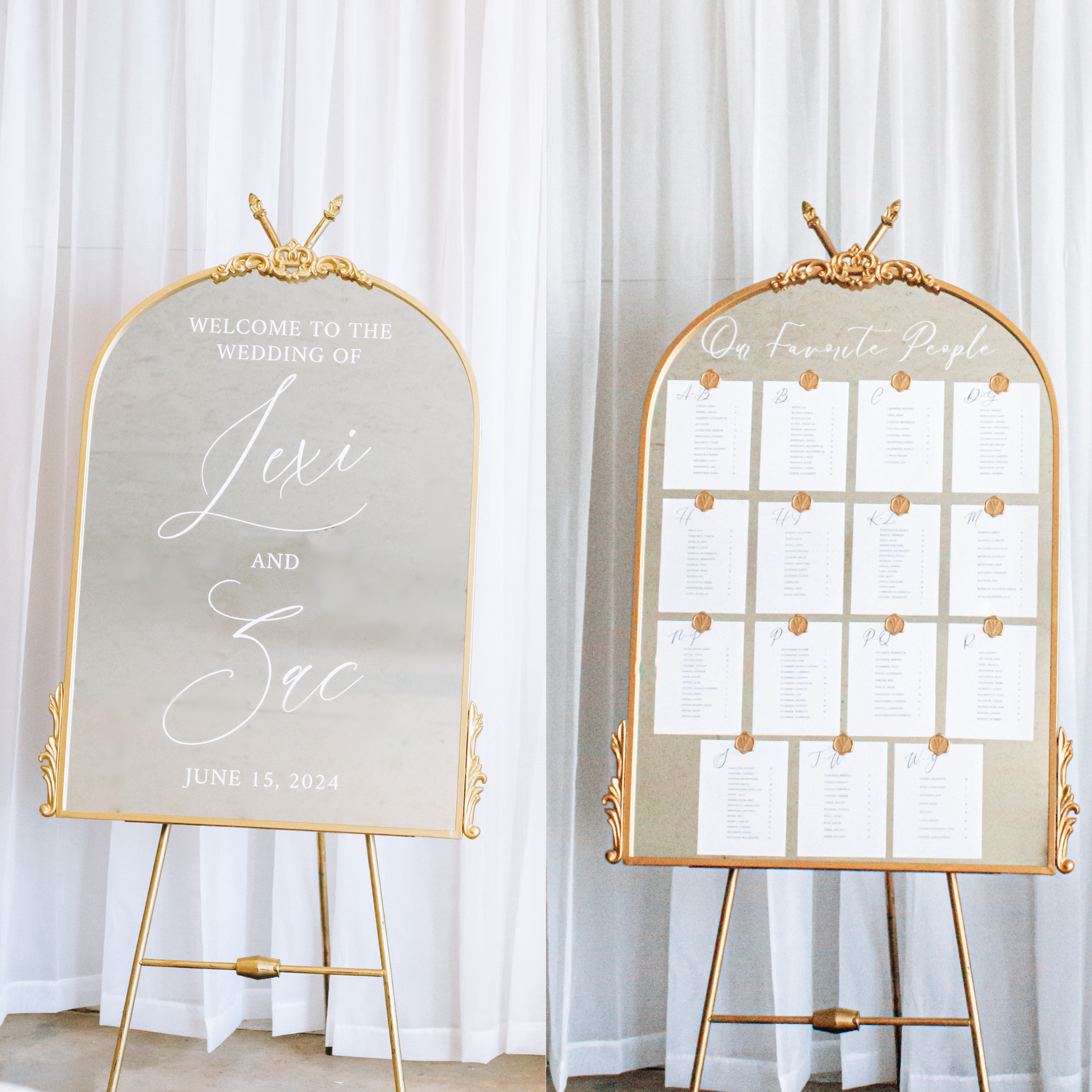 Wedding mirror sign bundle with a customizable welcome sign and seating chart from Magnolia Dreams.