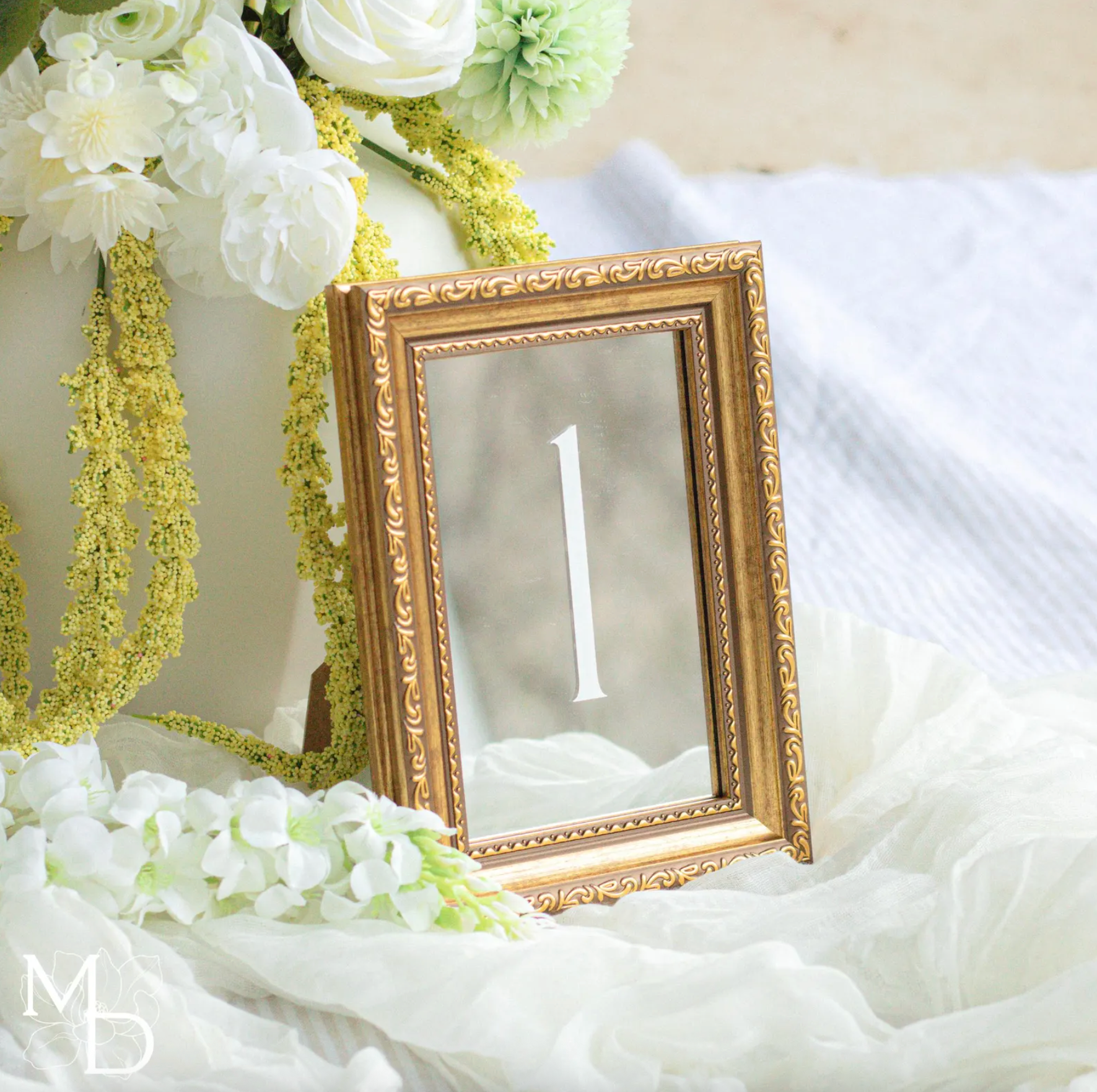 Gold Mirror Wedding Table Numbers: Vintage Reception Decor